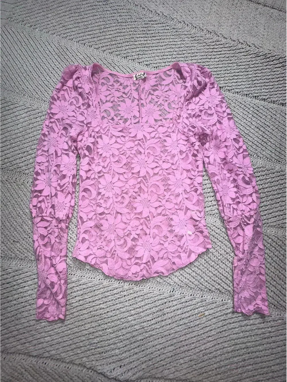 Free People Long Distance Layering Top in Flower Trail Women's Size S Baby Pink